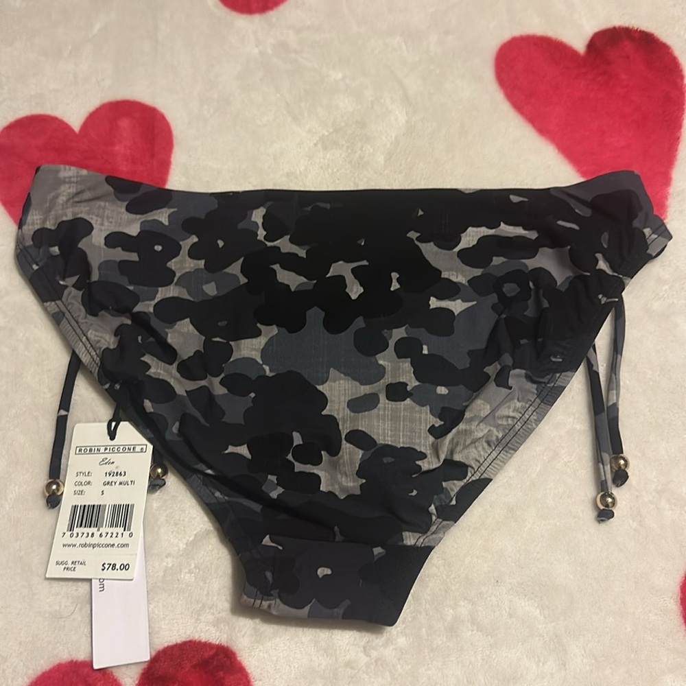 NWT Robin Piccone M Eden Camo grey multi Side Tie Bikini Bottom Swimsuit - Picture 6 of 10